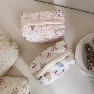 Quilted cotton cosmetic bags with floral patterns and cute animal prints for storage