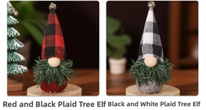 Détail de gnomes de Noël avec chapeaux à carreaux et barbes en aiguilles de pin