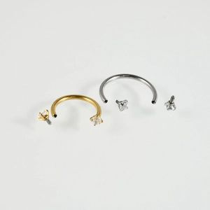Gold and silver horseshoe rings with clear round zircons in 1.0mm stainless steel