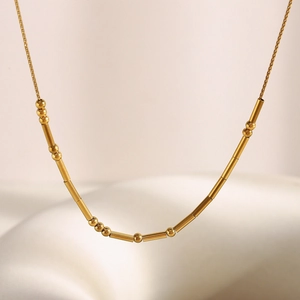 Minimalist Bead Round Tube Chain Necklace Stainless Steel 18K Gold Plated Geometric Jewelry For Women Daily Wear
