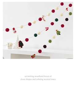 Detail of wool felt Christmas garland with Santa, candy cane, and tree ornaments