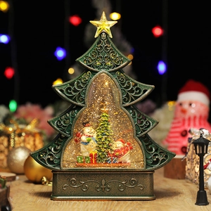 Retro Christmas tree snow globe with snowman and LED lighting for festive decoration