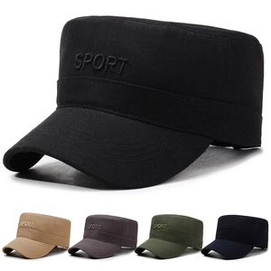 Men Cadet Cap Flat Top Hat Cotton Sun Protection Outdoor Sports Casual Adjustable Embroidery Letter Sport