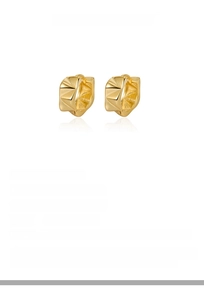 Detailed macro view of 15mm geometric S925 sterling silver hoop earrings in 18k gold finish