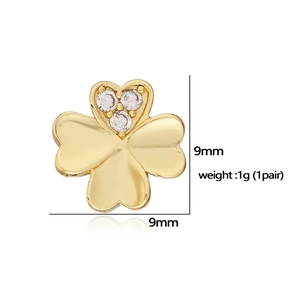 Elegant 18K gold plated four-leaf clover stud earrings with sparkling cubic zirconia crystals