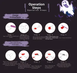 Detailed guide showing application and removal process for Halloween press-on nails