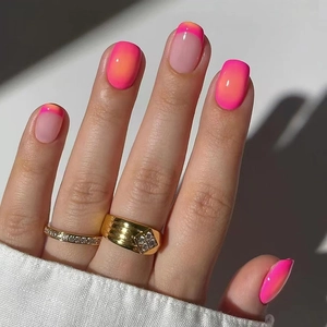 French Style Rose Red Gradient Press On Nails Glossy Resin Square Round Shape Removable False Nails For Women
