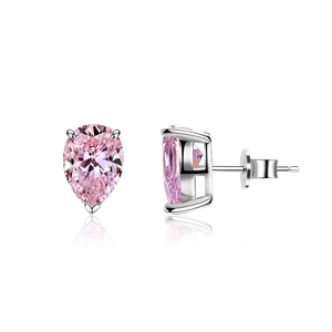 Elegant S925 sterling silver pear cut pink gemstone stud earrings for women