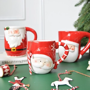 3D hand-painted Santa Claus ceramic mugs with large handles for Christmas gift