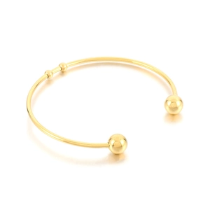Minimalist C-shaped open bangle bracelet in 18K gold plated stainless steel with ball ends