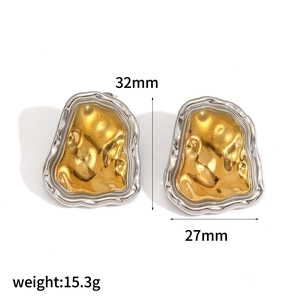 Detailed view of bicolor irregular lava earrings showing 32mm height and 27mm width