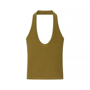 Haut licou vert olive sans manches avec décolleté en U profond et coupe ajustée