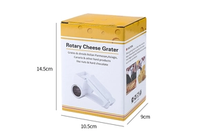 Rotary cheese grater with stainless steel drum, dimensions 14.5cm height and color box