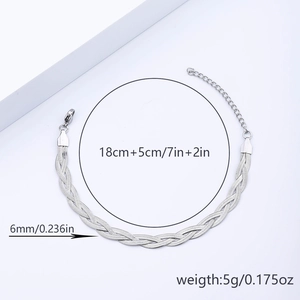 Three-layer braided silver stainless steel snake bone chain bracelet with dimensions