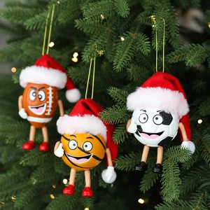 Addobbi Albero Di Natale Palloni Sportivi Divertenti Pendenti Cartoni Calcio Basket Rugby Cappello Peluche Plastica Decorazione