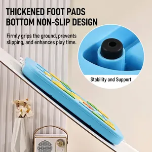 Blue interactive pet puzzle feeder with non-slip rubber pads and colorful slow food slides