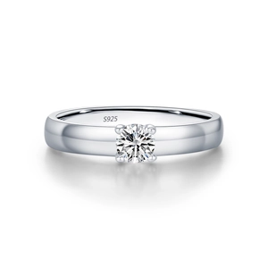 Elegant S925 sterling silver ring featuring a sparkling 30 point moissanite center stone