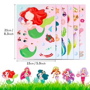 Detail of DIY mermaid facial stickers with 21x15cm templates and colorful accessory pieces