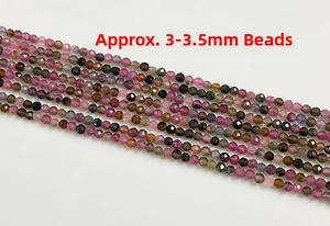 Vue macro de perles facettées en tourmaline arc-en-ciel 3-3,5mm pour création bijoux