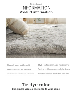 Detail of soft tie-dye plush rug with anti-slip silicone bottom for bedroom use