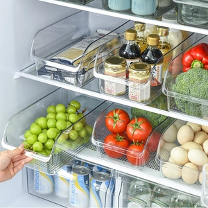 Clear Refrigerator Organizer Bins Food Grade PET Plastic Fridge Storage Box With Open Front For Kitchen Pantry Cabinet