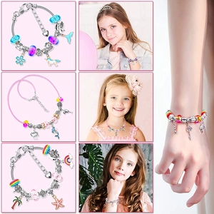 112pcs DIY crystal bead bracelet set with unicorn and mermaid charms for girls