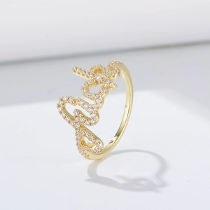 Cursive Letter Ring 925 Sterling Silver With Micro Pave Cubic Zirconia Chic Elegant Initial Jewelry For Women