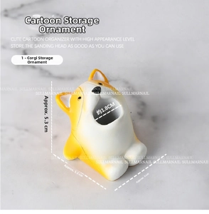 Detail view of cartoon Corgi resin holder showing dimensions 5.3x5cm for nail bits