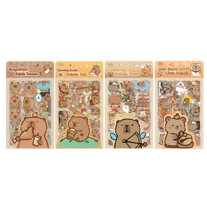 Cute Capybara PET waterproof stickers for planners set of 4 packs with 6 pieces each