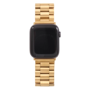 Close-up of golden three-link stainless steel metal strap for Apple Watch replacement