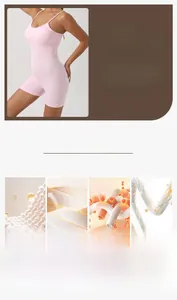 Detailed view of seamless pink yoga bodysuit fabric with built-in padding and soft lining