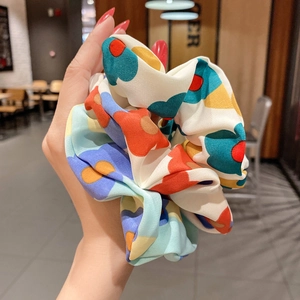 Floral print oversized scrunchie with colorful vintage pop art patterns for women