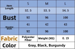 Tabella taglie dettagliata per set gilet e pantaloni monopetto da donna in grigio e nero