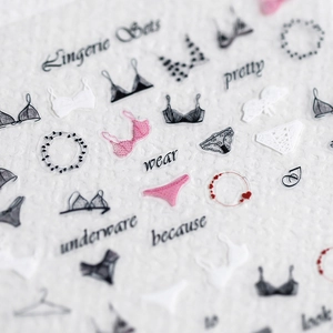 5D ultra-thin nail stickers with lingerie patterns, lace details and decorative lettering