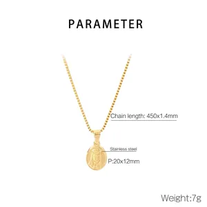 Dimensions détaillées du collier en acier inoxydable doré avec pendentif portrait