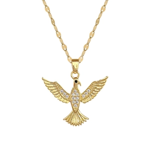 Elegant gold titanium steel flying bird pendant necklace with sparkling clear crystals