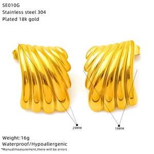 18k gold plated stainless steel textured earrings with dimensional specs 29mm x 19mm