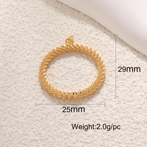 Detailed view of 29mm gold textured round pendant charm with size and weight specs