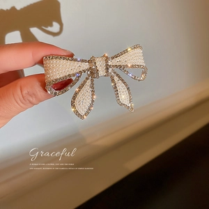 Pince À Cheveux Noeud Künstliche Perle Strass Style Coréen Barrette Élégante Pour Femmes Accessoires De Cheveux Gracieux
