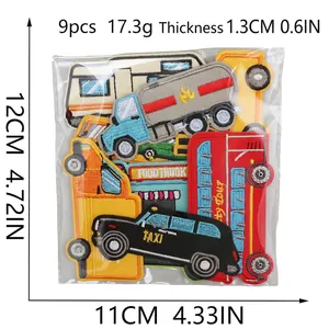 9-piece cartoon vehicle embroidery patches including taxi and truck for kids clothing