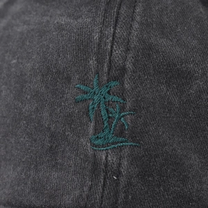 Washed dark gray cotton baseball cap featuring green coconut tree embroidery details