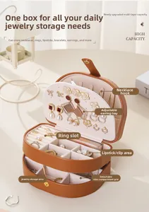 Brown leather multi-layer jewelry organizer with necklace hooks and ring slots