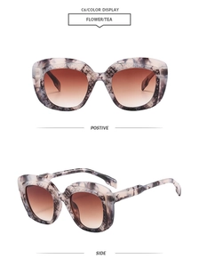 Detailed front and side view of oversized tortoiseshell sunglasses with brown gradient lenses