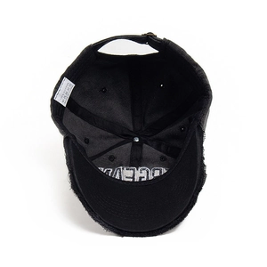 Berretto da baseball in cotone nero traspirante con ricamo e tesa vintage logora