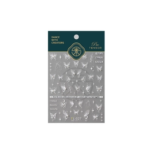 3D butterfly nail art stickers with white embossed textures and pearl accents TL-027