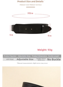 Detailed size specifications for wide waist belt showing 102cm length and 6cm width