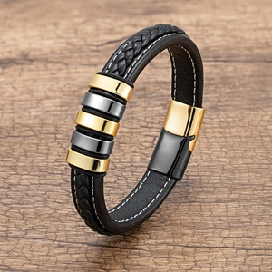 Braided Leather Bracelet With Stainless Steel Magnetic Clasp Vintage Trendy Punk Jewelry For Men