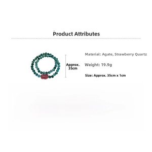 Detailed specs of double-layer agate and strawberry quartz bracelet with green beads