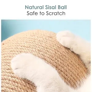 Durable sisal hemp cat scratching ball toy for claw sharpening with blue background