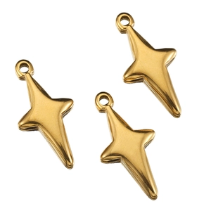 Three gold stainless steel star pendants for DIY jewelry making with top loops on white base
